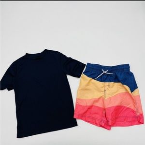 Old Navy Youth Boys Medium 8 Short-Sleeve Swim UPF Rashguard & Swimtrunks 1123